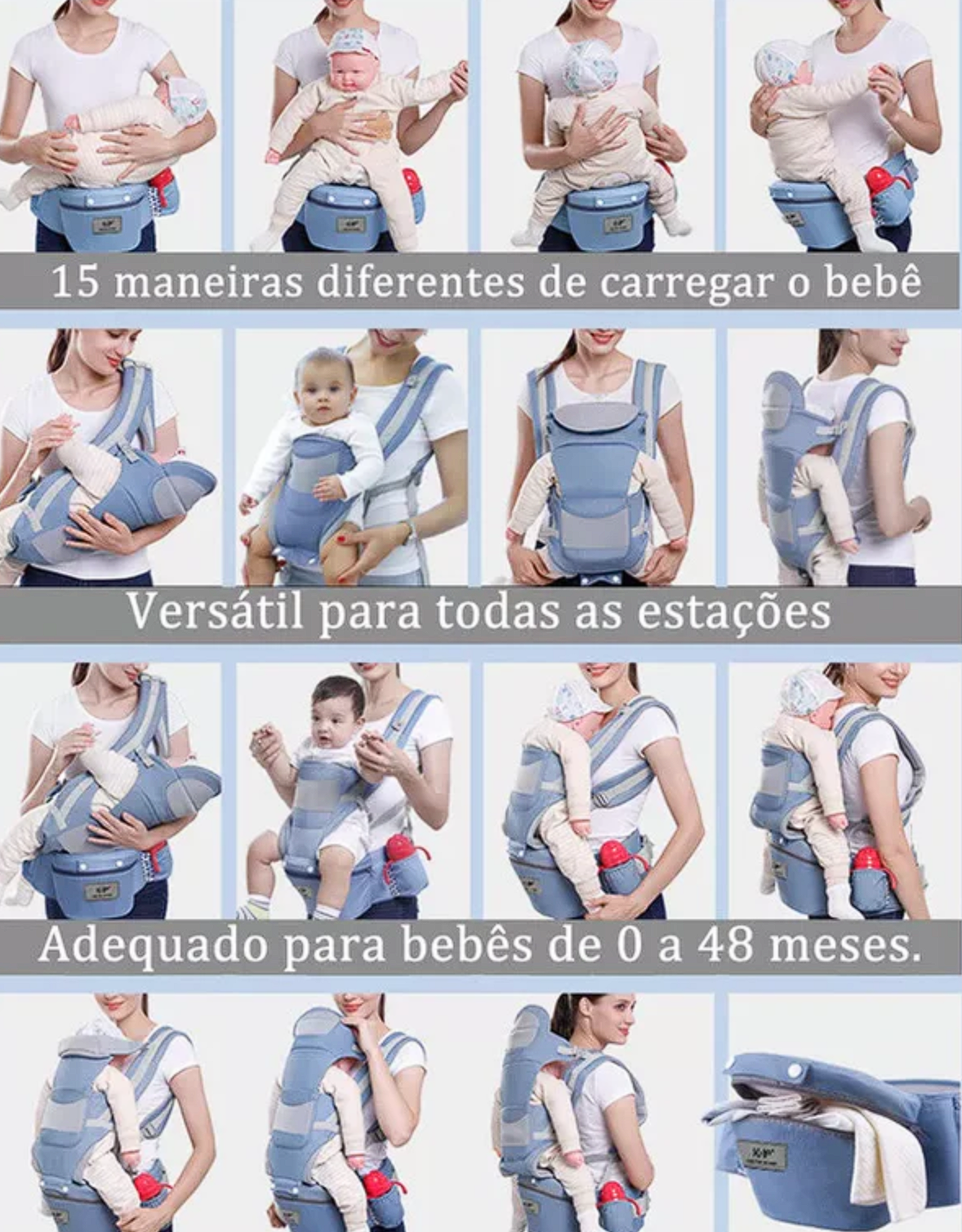 Mochila Canguru 5 Níveis de Altura | 3 Modos com +15 Posições para Carregar o Bebê